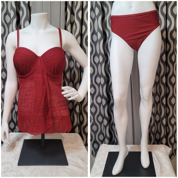 ESPRLIA Womens Lace Crisscross Open Back Tankini Swimsuits with Briefs (US18-20) - Picture 5 of 16